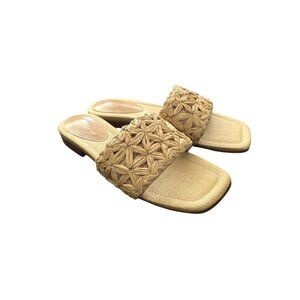 Schutz Nude Raffia Ayla Slide Sandals Leather-Sole Womens Size 8 NEW